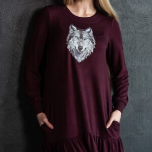 wolf print jersey dress bordeaux