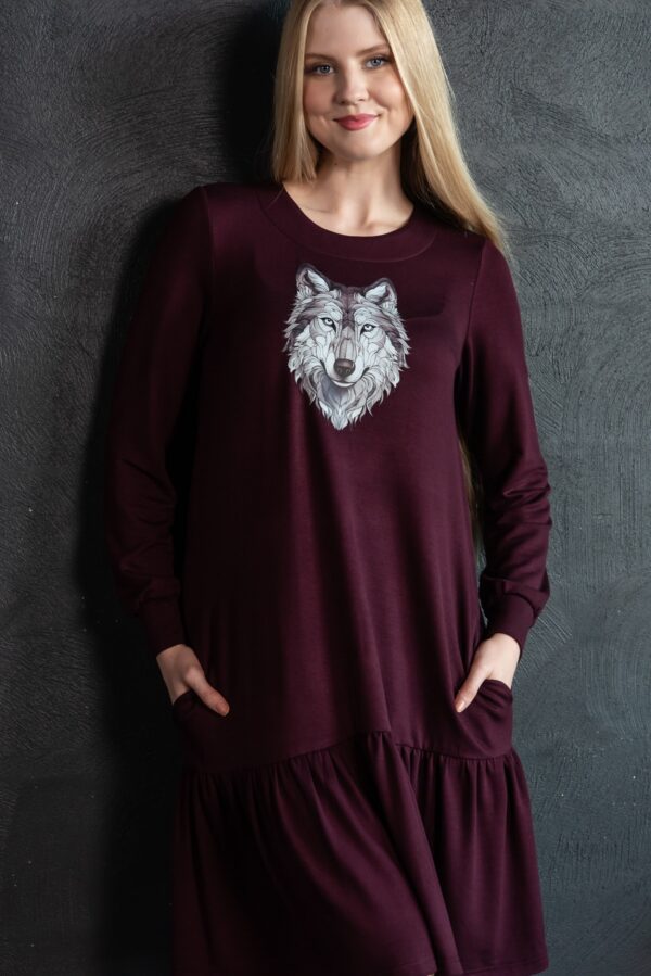 wolf print jersey dress bordeaux