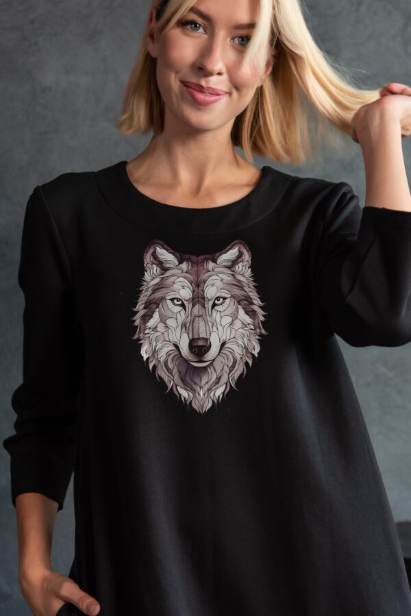 wolf print black jersey dress