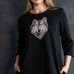 wolf print black jersey dress