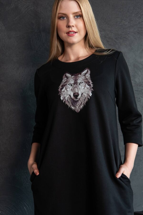 wolf print black jersey dress