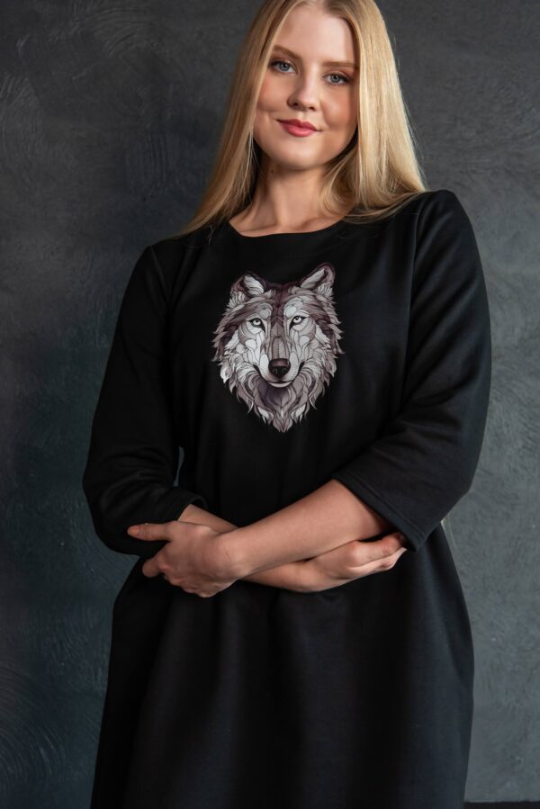 wolf print black jersey dress