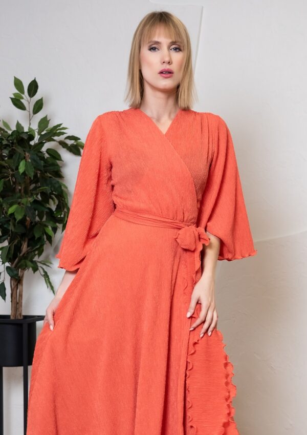 coral red wrap dress maxi